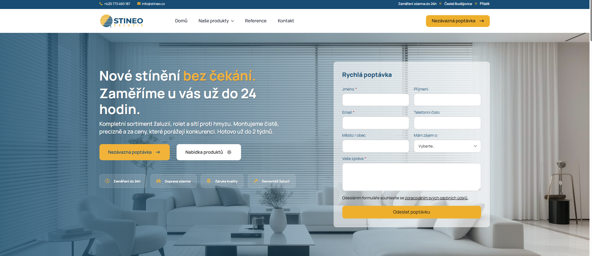 Firemní web — stínící technika